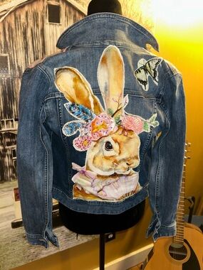 Crewcuts Blue Denim Jean Jacket with Colorful Bunny Patch